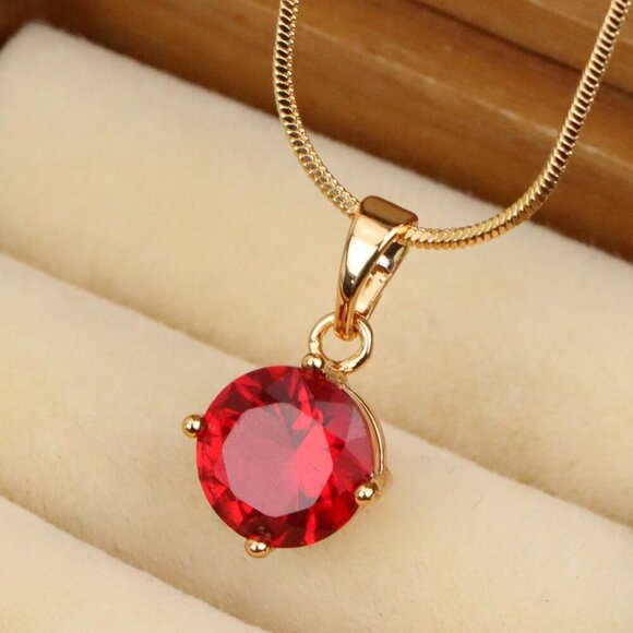 "Radiant Red Round Pendant with Gold Plated Finish for Everyday Glam, XPPT1670 : - Picture 1 of 13